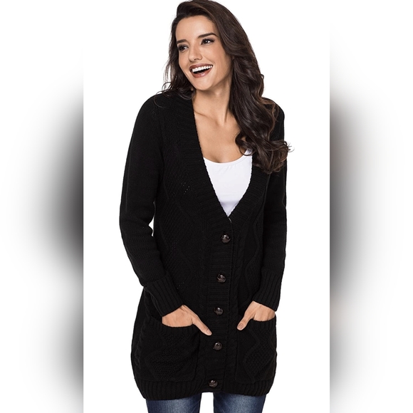 Cable knit black cardigan - size L BNWOT - Picture 3 of 3